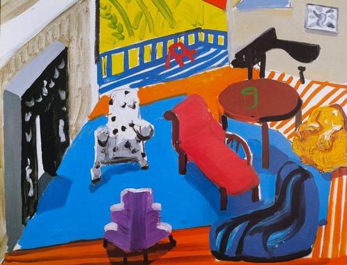David Hockney (1937) - Montcalm Interior at 7 oclock, 1988, Antiek en Kunst, Kunst | Tekeningen en Foto's