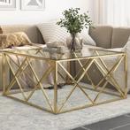 vidaXL Salontafel roestvrijstaal en gehard glas goudkleurig, 100 tot 150 cm, 50 tot 75 cm, Verzenden, Nieuw