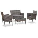 vidaXL 4-delige Loungeset met kussens poly rattan grijs, 4 zitplaatsen, Nieuw, Loungeset, Verzenden