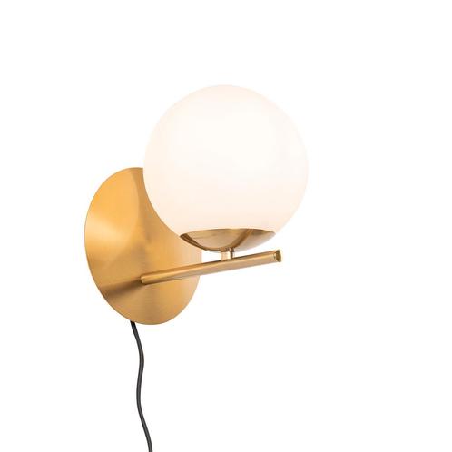 Art Deco wandlamp goud en opaal glas - Flore, Huis en Inrichting, Lampen | Wandlampen, Nieuw, Overige materialen