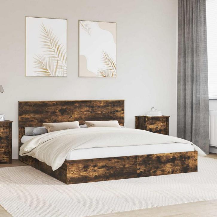 vidaXL Opslag bed met lade Gerookt eiken 180 x 200 cm, Huis en Inrichting, Slaapkamer | Bedden, Bruin, Nieuw, Hout, Verzenden