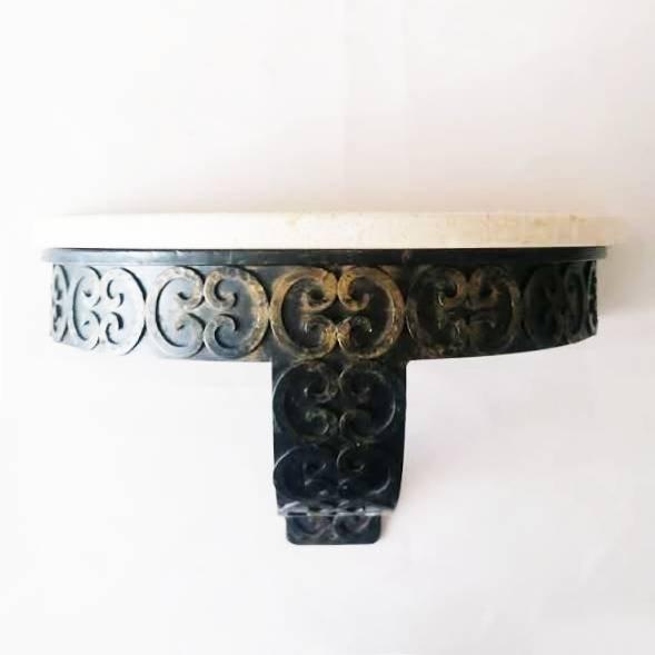 Wandtafel - Gietijzer, Marmer - Halvemaan-console, Antiek en Kunst, Kunst | Designobjecten