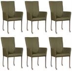 Set van 6 Olijfgroene leren moderne eetkamerstoelen - met ar, Overige kleuren, Nieuw, Leer, Ophalen of Verzenden