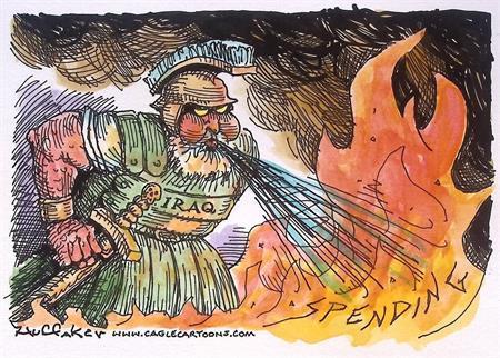 Pentekening Amerika - Irak uitgaven (lijst optie), Antiek en Kunst, Kunst | Tekeningen en Foto's, Verzenden