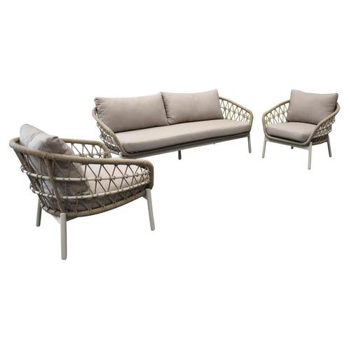 Montreal stoel bank loungeset 3 delig taupe rope, Tuin en Terras, Tuinsets en Loungesets, Nieuw, Ophalen of Verzenden
