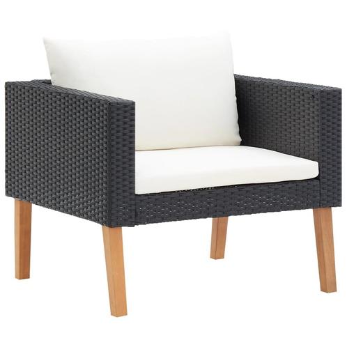 vidaXL Tuinbank eenzits met kussens poly rattan zwart, Tuin en Terras, Tuinsets en Loungesets, Nieuw, Rotan, Verzenden