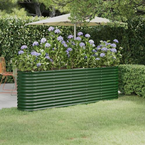 vidaXL Plantenbak 224x40x68 cm gepoedercoat staal groen, Tuin en Terras, Bloempotten, Nieuw, Verzenden