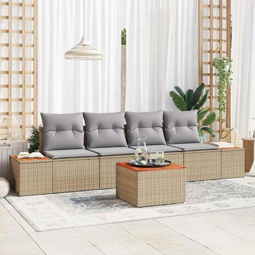 vidaXL Tuin Sofa Set met kussen 5 pcs Beige Poly riet, Tuin en Terras, Tuinsets en Loungesets, Nieuw, Rotan, Verzenden