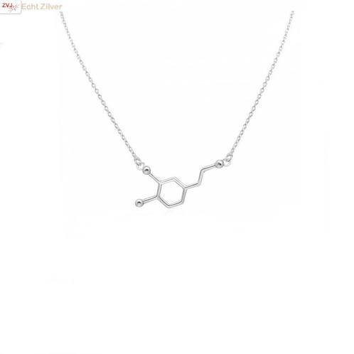 Zilveren dopamine molecule ketting, Sieraden, Tassen en Uiterlijk, Kettingen, Nieuw, Verzenden