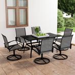 vidaXL 7-delige Tuinset textileen en staal, Tuin en Terras, Verzenden, 6 zitplaatsen, Nieuw, Rvs