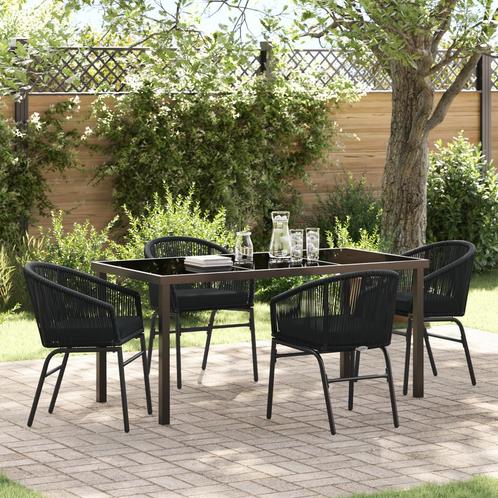 vidaXL 5-delige tuin eetset - Zwart poly rattan, Tuin en Terras, Tuinsets en Loungesets, Nieuw, Rotan, Verzenden