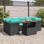 vidaXL 7-delige Loungeset met kussens poly rattan zwart, Verzenden, Nieuw, Rotan, Loungeset