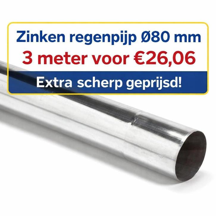 Zinken regenpijp | Ø60 Ø70 Ø80 en Ø100 mm, Doe-het-zelf en Verbouw, Buizen en Afvoer, 2 tot 4 meter, 80 mm of meer, Nieuw, Zink