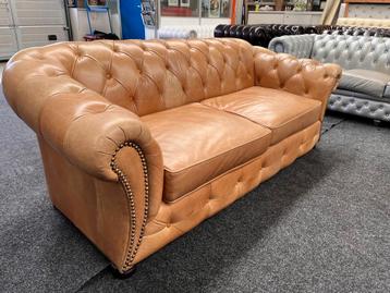 Showroom Chesterfield 3-Zits Leren Bank Golden Oak (Cognac) beschikbaar voor biedingen