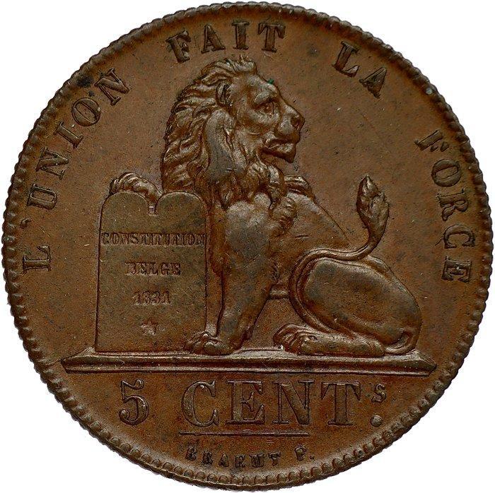 België. Leopold I. 5 Centimes 1853 - engraver’s initial with, Postzegels en Munten, Munten | Nederland