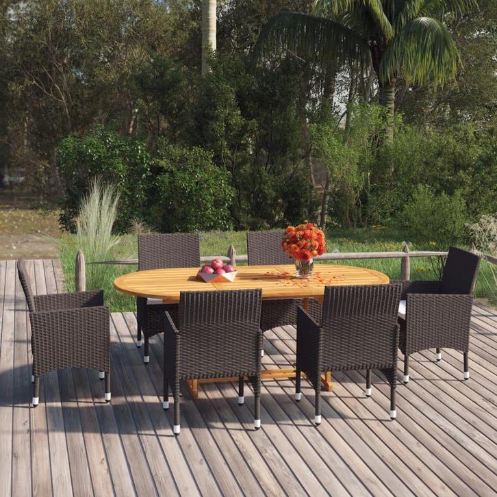 vidaXL 7-delige Tuinset poly rattan bruin, Tuin en Terras, Tuinsets en Loungesets, Tuinset, Nieuw, 6 zitplaatsen, Rotan, Verzenden