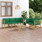 vidaXL 6-delige Loungeset met groene kussens, Tuin en Terras, Tuinsets en Loungesets, Verzenden, Nieuw, Hout, Loungeset