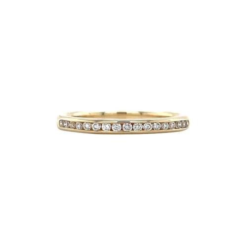 Geelgouden rail ring met diamant 14 krt, Sieraden, Tassen en Uiterlijk, Ringen, Wit, Zo goed als nieuw, Goud, Verzenden