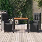 vidaXL 3-delige Tuinset met kussens poly rattan zwart, Verzenden, Nieuw, Rotan, Tuinset
