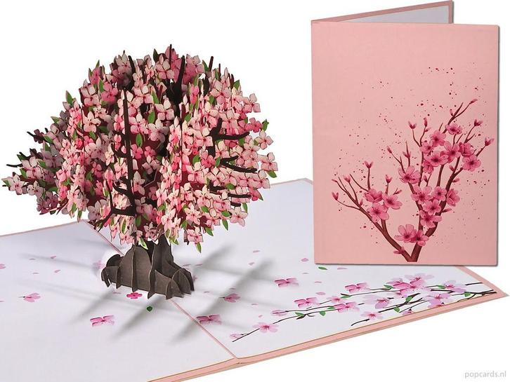 Roze Sakura Kersenbloesem 3D-kaart pop-up kaart, Diversen, Wenskaarten, Verzenden
