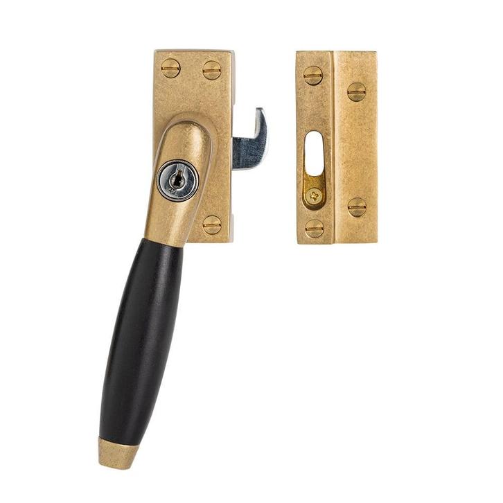 Raamsluiting getrommeld messing met slot Klassiek links -..., Doe-het-zelf en Verbouw, Hang- en Sluitwerk, Schuif of Grendel, Nieuw