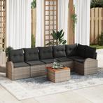 vidaXL Tuin Sofa Set 7 pcs Grijs Groot Rattan, Verzenden, Nieuw, Rotan