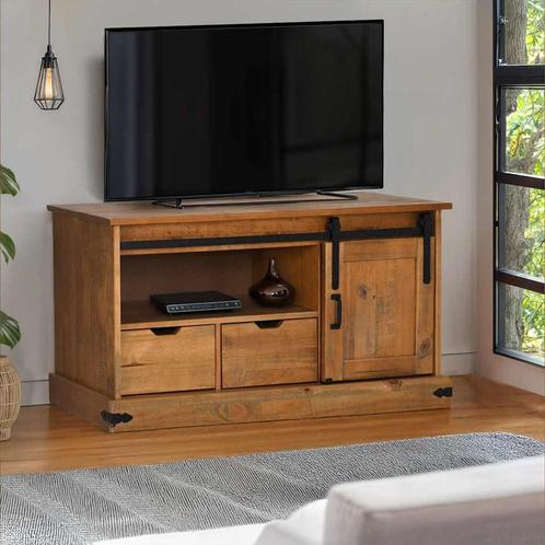 vidaXL Tv-meubel HALDEN met schuifdeur 110x40x60 cm massief, Huis en Inrichting, Kasten | Televisiemeubels, Nieuw, Grenenhout