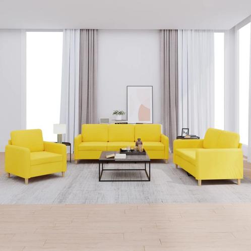 vidaXL 3-delige Loungeset met kussens stof lichtgeel, Huis en Inrichting, Banken | Bankstellen, Nieuw, Stof, Vierpersoons of meer