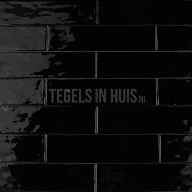 Wandtegel cottage 7,5x30 glans zwart handvormlook met rechte, Doe-het-zelf en Verbouw, Tegels, Wandtegels, Nieuw, 10 m² of meer