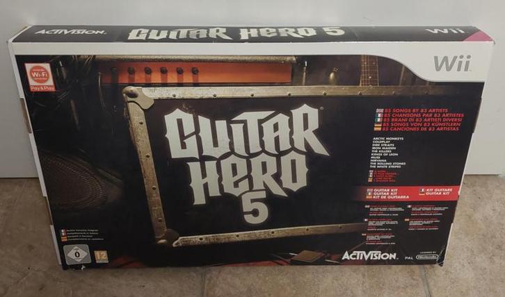 Guitar Hero 5 met gitaar in doos (Nintendo wii tweedehands, Spelcomputers en Games, Games | Nintendo Wii, Zo goed als nieuw, Ophalen of Verzenden