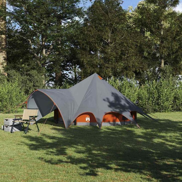 vidaXL Teepee Tent met dak Grijs en Oranje 600 x 600 x 347, Caravans en Kamperen, Tenten, Nieuw, Verzenden