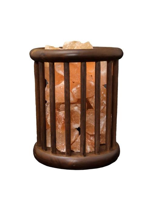 Zoutlamp - Himalaya Zoutstenen - Houten Korfje - Cilinder, Antiek en Kunst, Antiek | Glas en Kristal, Ophalen of Verzenden