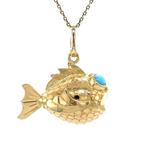 Gouden vintage vis hanger met kleursteen 18 krt, Ophalen of Verzenden, Nieuw
