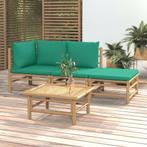 vidaXL 4-delige Loungeset met kussens bamboe groen, Verzenden, Nieuw, Hout, Loungeset