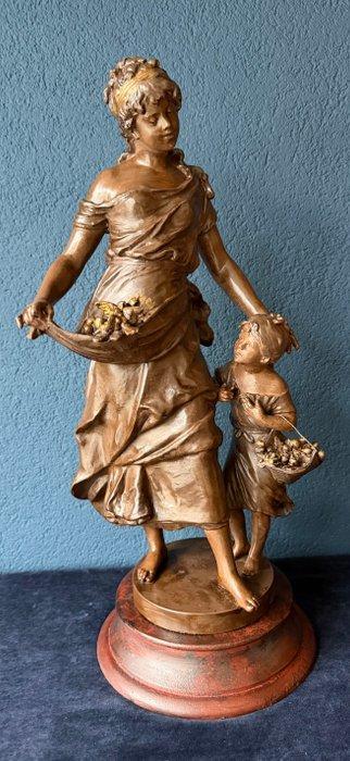 sculptuur, Moeder met kind - 54 cm - Hout, Zinklegering, Antiek en Kunst, Antiek | Keramiek en Aardewerk