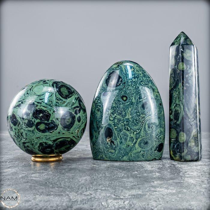 Natuurlijk trio – Kambaba Kugel, Freiform en Obelisk, Verzamelen, Mineralen en Fossielen