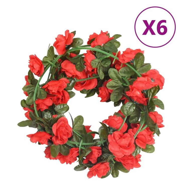 vidaXL Kerstslingers met bloemen 6 st 240 cm rood, Hobby en Vrije tijd, Feestartikelen, Nieuw, Verzenden