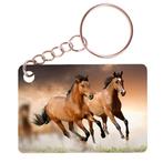 Sleutelhanger 6x4cm - Bruine paarden in galop NIEUW, Verzamelen, Sleutelhangers, Ophalen of Verzenden, Nieuw