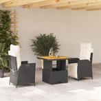 vidaXL 3-delige Tuinset met kussens poly rattan zwart, 2 zitplaatsen, Nieuw, Tuinset, Verzenden