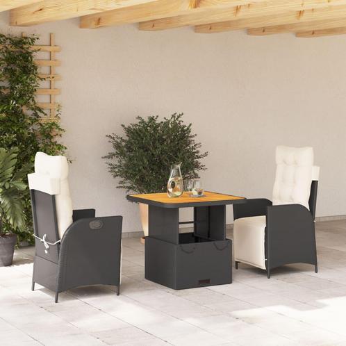 vidaXL 3-delige Tuinset met kussens poly rattan zwart, Tuin en Terras, Tuinsets en Loungesets, Tuinset, Nieuw, 2 zitplaatsen, Rotan
