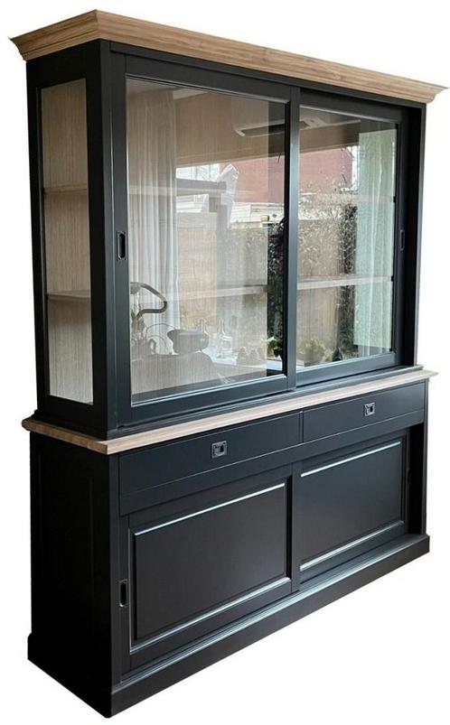 Buffetkast antraciet Zaandam 200cm met eiken interieur, Huis en Inrichting, Kasten | Buffetkasten, Ophalen of Verzenden