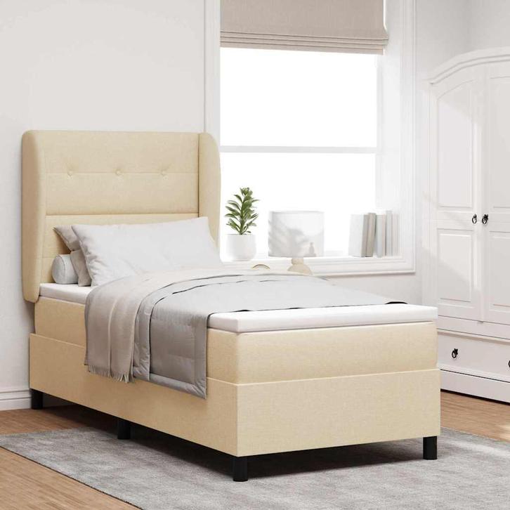 vidaXL Boxspring bed met matras met hoofdeinde Crème 90 x, Huis en Inrichting, Slaapkamer | Bedden, Crème, Nieuw, Stof, Verzenden