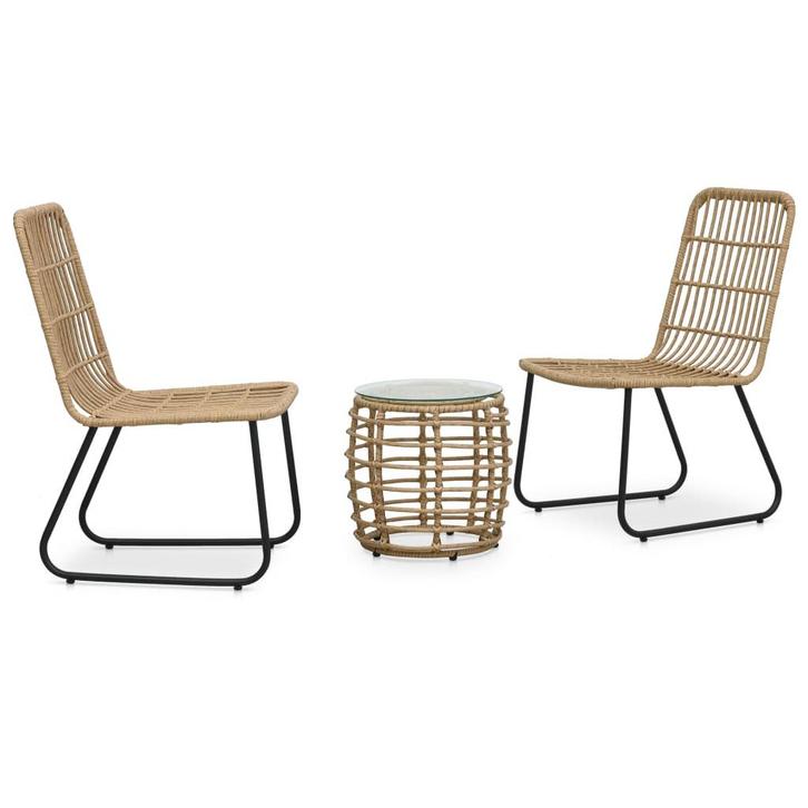 vidaXL 3-delige Bistroset poly rattan eikenkleurig, Tuin en Terras, Tuinsets en Loungesets, Nieuw, 3 zitplaatsen, Rotan, Verzenden