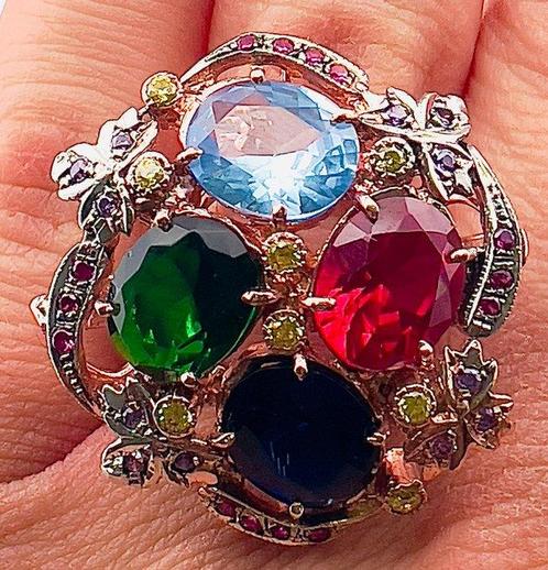Zonder Minimumprijs - Ring - 9 kt. Roségoud, Zilver Robijn -, Sieraden, Tassen en Uiterlijk, Ringen