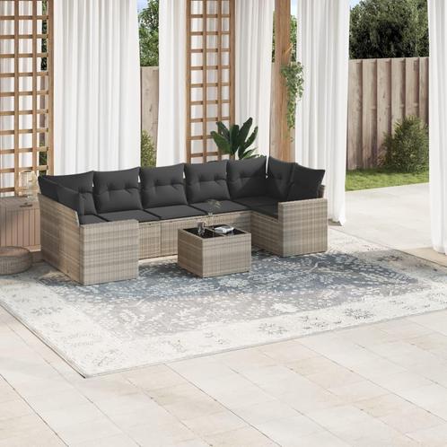 vidaXL 8-delige Loungeset met kussens poly rattan lichtgrijs, Tuin en Terras, Tuinsets en Loungesets, Loungeset, Nieuw, Rotan