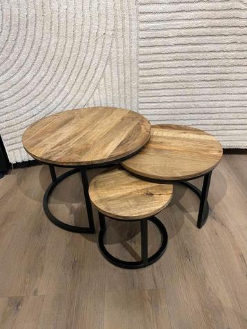 Ronde salontafelset - Bruin Mangohout (verzending mogelijk!) beschikbaar voor biedingen