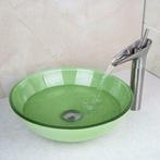 Geborsteld nikkel afgewerkte wastafel kraan Ovi met groene h, Verzenden, Nieuw