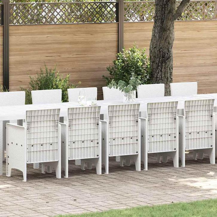 vidaXL Tuin Eetset 17 pcs Wit Polt riet, Tuin en Terras, Tuinsets en Loungesets, Nieuw, Rotan, Verzenden