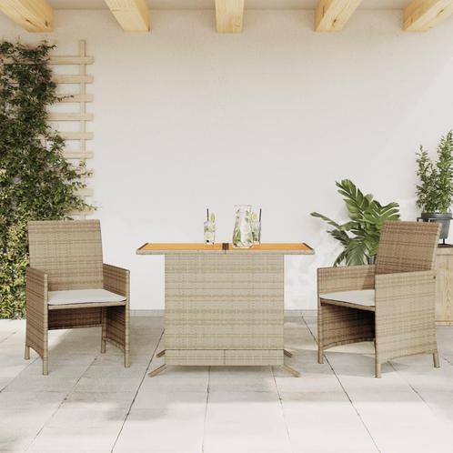 vidaXL 3-delige Bistroset met kussens poly rattan beige, Tuin en Terras, Tuinsets en Loungesets, Nieuw, Rotan, Verzenden