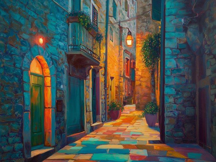 Irina Collins - Lit Alley XL · NO Reserve, Antiek en Kunst, Kunst | Schilderijen | Modern